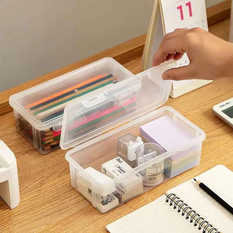 1PC Large Capacity Pencil Case Box PP Material Transparent Pencil Box Stackable Office Supplies Storage Organizer Box