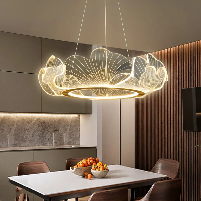 Postmodern Light Luxury Living Room Chandelier Dimmable Nordic Modern Minimalist Dining Room Bedroom Lotus Leaf Led Light Lamp