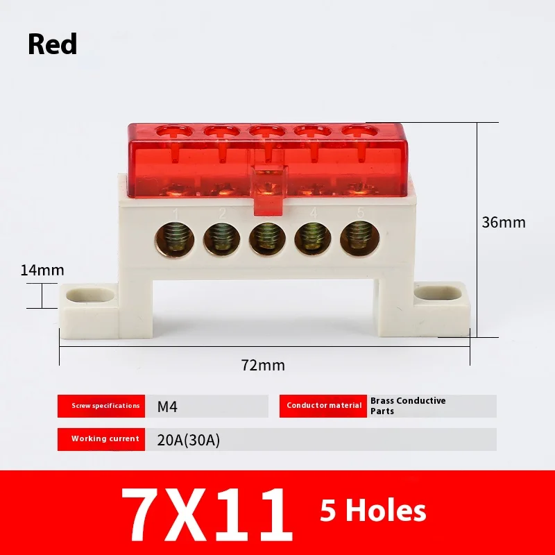 Kabellose Klemmenleiste 3/4/5/6/7/10-Loch Verteilerdose Klemmenblock Staubdichte Erdungskupferschiene Brückentyp Busbar mit Abdeckung