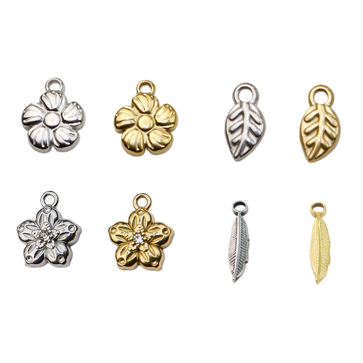 5pcs 304L Cast Stainless Steel Flower Fashion Jewelry Accessory Charms DIY Handcraft PVD Vacuum Plate Waterproof Antiallergic