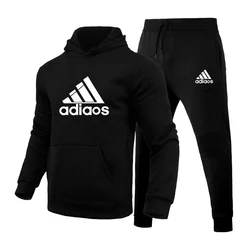 Men's Tracksuit Hooded Sweatshirt+Sweatpants 2 Pcs Sets Sports Suit Casual Jogger Sportswear 2 Piece Male Fleece Streetwear Sets