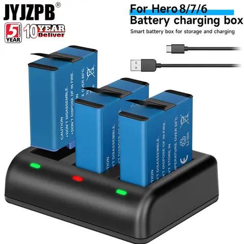 3 Pack 1220mAh Battery for GoPro hero 8 +LCD 3-Slots Charger with Type-C Port for GoPro Hero 8 Go Pro He ro 7 Sport Cameras