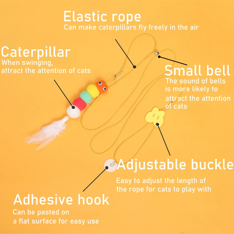 Cat Teaser Toy, Simulated Dragonfly or Caterpillar, Interactive Bell and Spring Rope, Exciting Playtime Adventures, Cat Toy