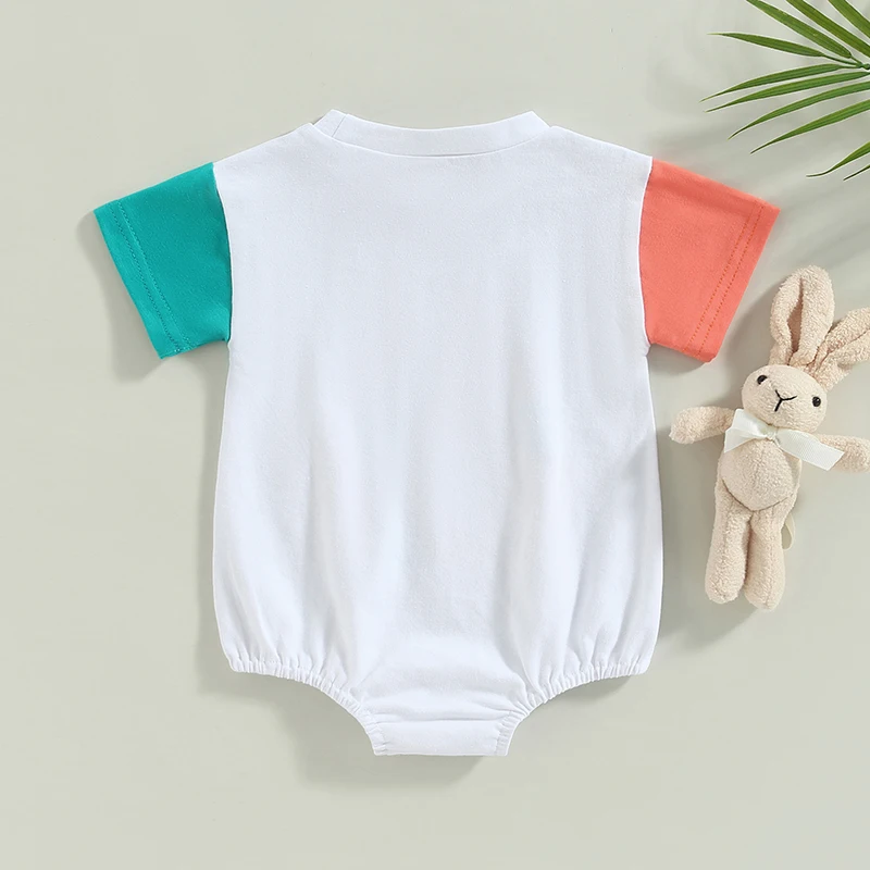 Cute Easter Bunny Romper with Short Sleeves and Letter Print for Infant Boys and Girls - Perfect for Summer Fun