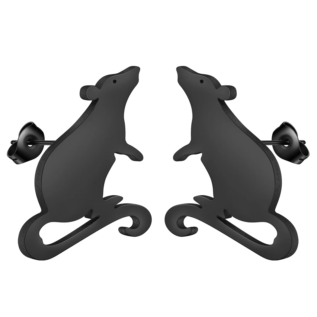 QIAMNI Naughty Rat Stud Earrings Female Men Trendy Stainless Steel Mouse Earring Cute Cartoon Rodent Animal Jewelry Kids Gift