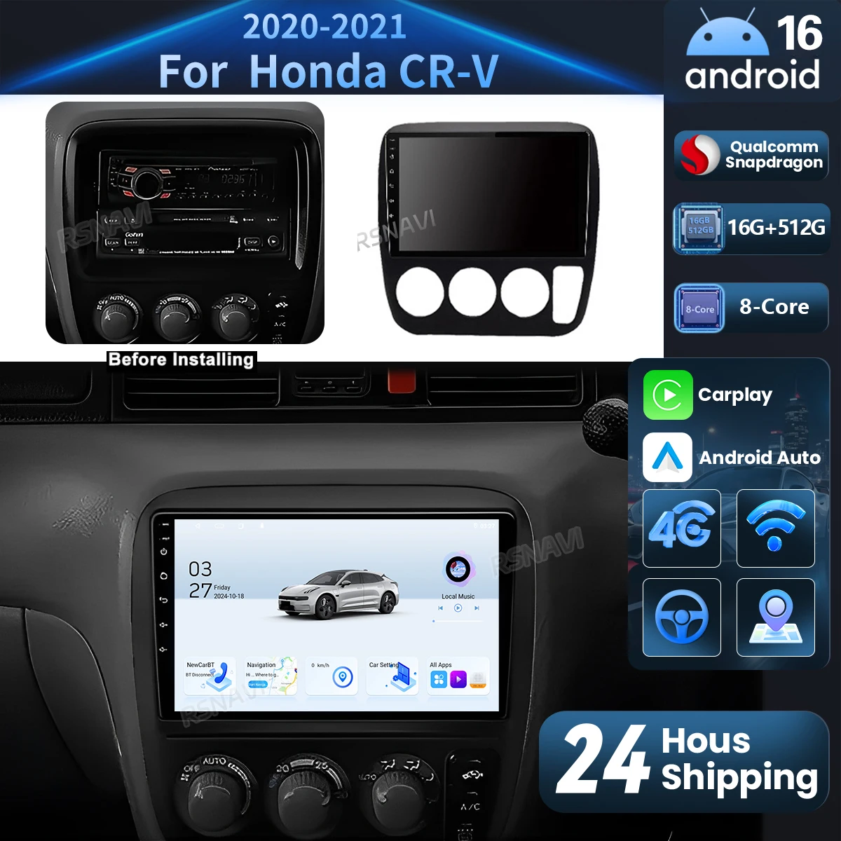 Android 16 Carplay Auto 2K Screen Car Radio Multimedia Player For Honda CR-V CRV 1995 - 2001 GPS Stereo Qualcomm 16G-512G WIFI