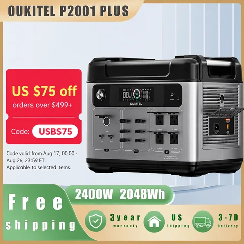 OUKITEL P2001 Plus Portable Power Station 2400W Solar Generator 2048Wh Lifepo4 Battery Home Backup Outdoor Camping Mobile Power