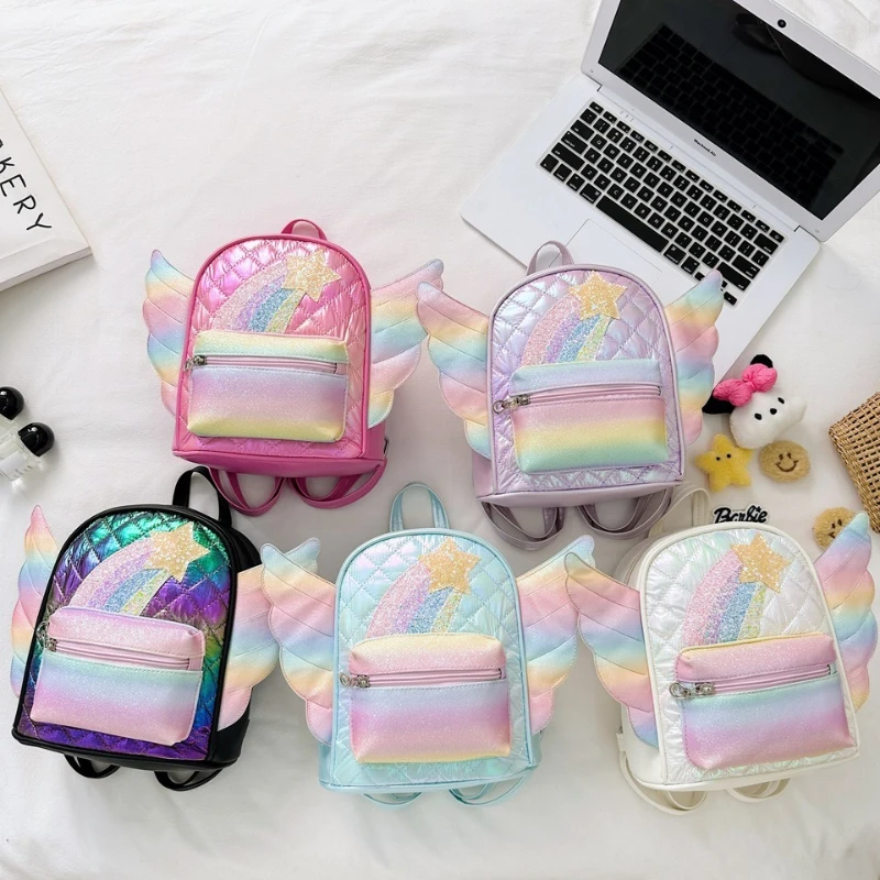 

Милый и модный рюкзак для девочек, рюкзаки из искусственной кожи для дошкольного детского сада с крыльями ангела, небольшой рюкзак для детей, сумка для книг для малышей