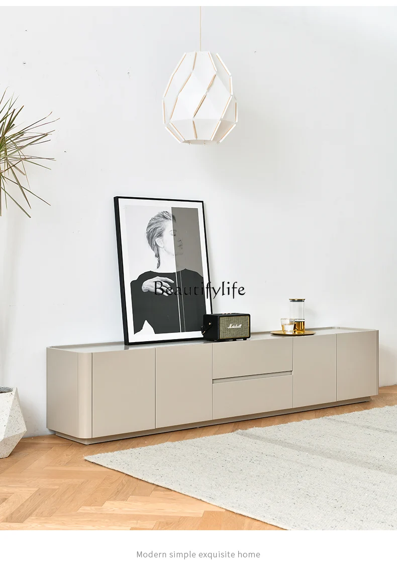 

5Italian minimalist TV cabinet paint simple modern light luxury background wall cabinet