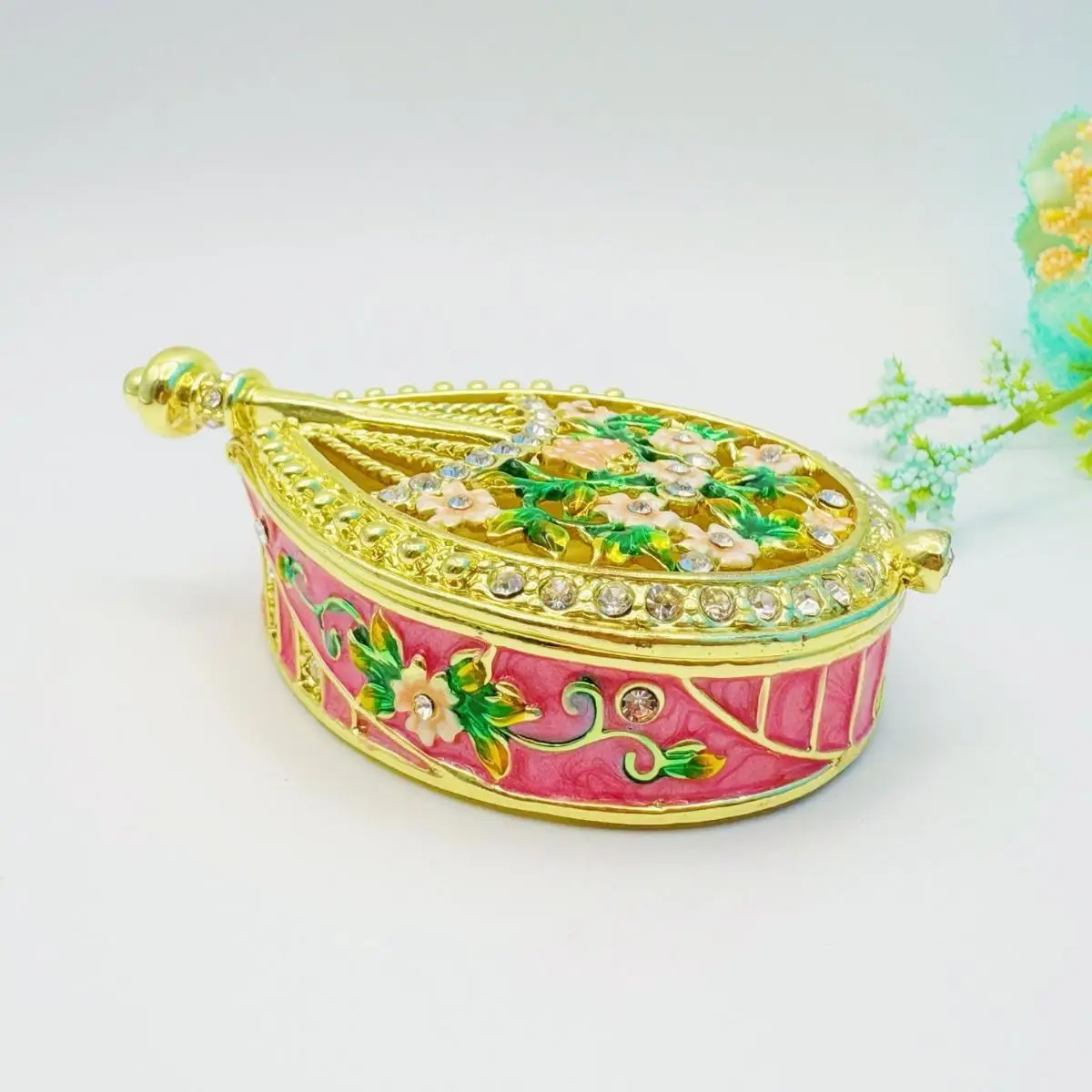 Enamel-colored Metal Alloy Lute With Diamond Inlays Jewelry Box Storing Accessories,jewelry Storage,necklace Earring Gift Box
