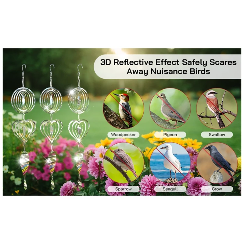 Outdoor Bird Deterrent Reflective 3D Stainless Steel Wind Rotor Bird Deterrent Anti-Woodpecker Pigeon