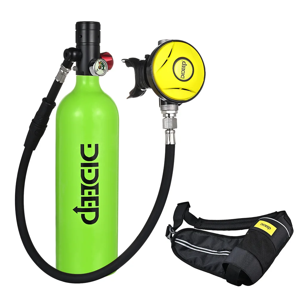 DIDEEP Scuba Diving Oxygen Tank 1L Cylinder Breather for with Breathing Valve Dive Fishing Underwater