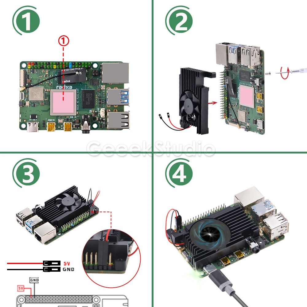 ROCK 4 Model C+ Cooling Fan 3510 Heatsink for Rock Pi 4C Plus