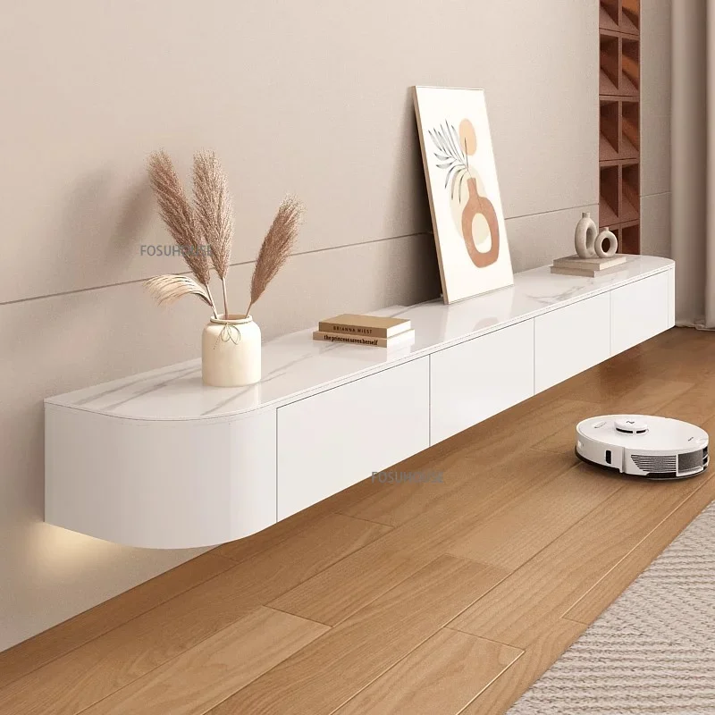 

Customizable Nordic Solid Wood Floating Tv Stand Modern White Simple Wall-mounted Living Room Cabinet