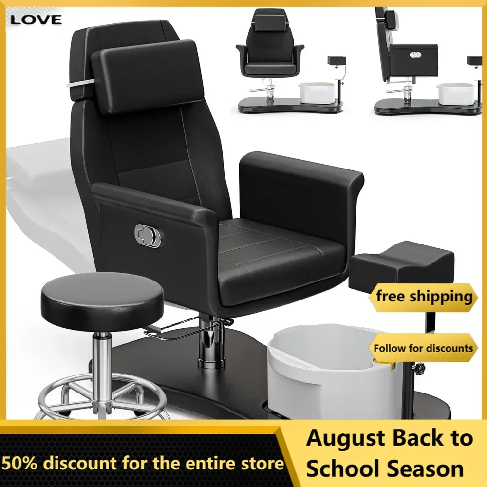 

Pedicure Chair, Portable Pedicure Station for Nail Tech, 360 Swivel Reclining Salon Pedicure Chairs Stool, Footrest for Foot Spa