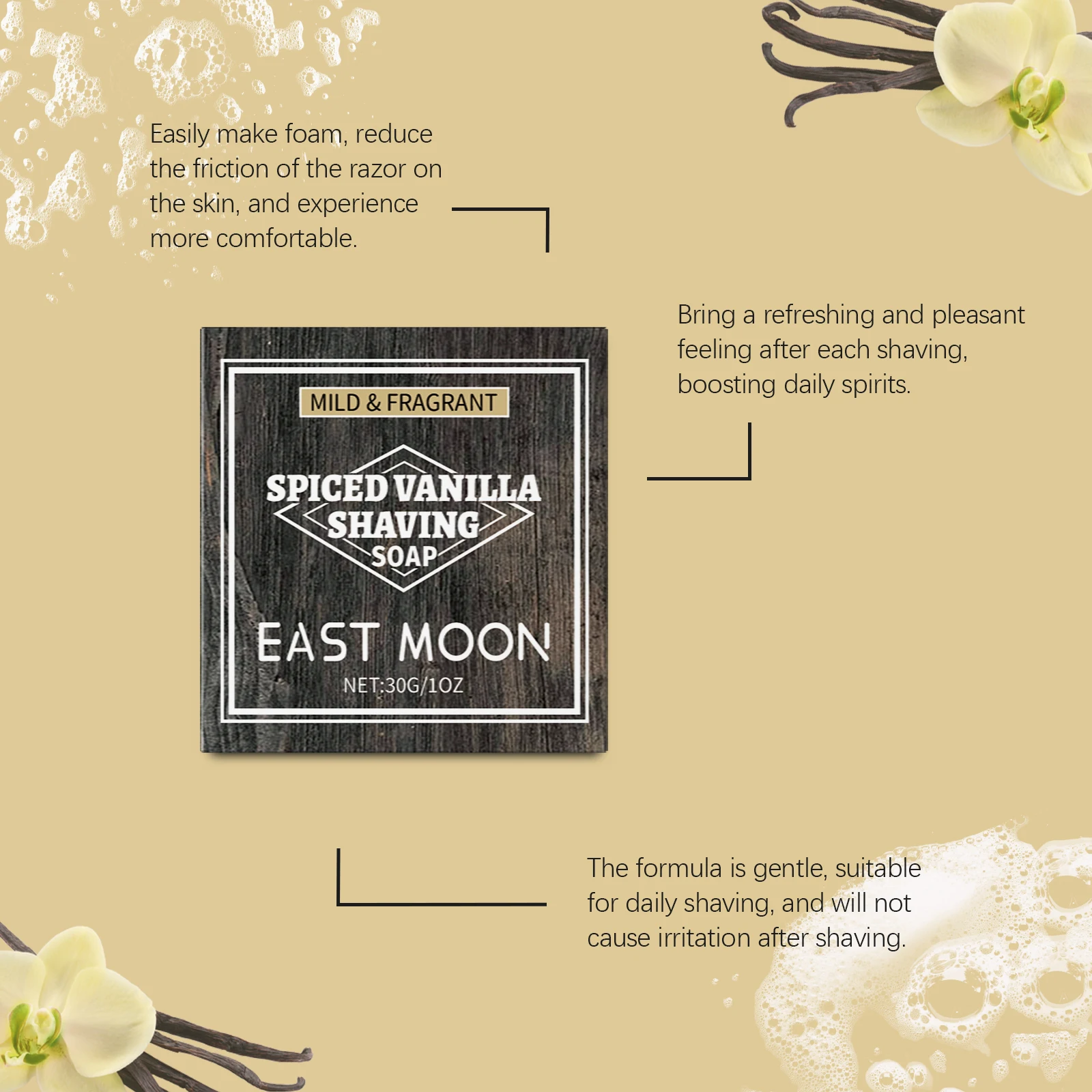 

Vanilla Flavor Shaving Soap Soothe Shave Discomfort Rich Foam Smoothing Glide Soften Beard Root Gentle Clean Beard Shaving Soap