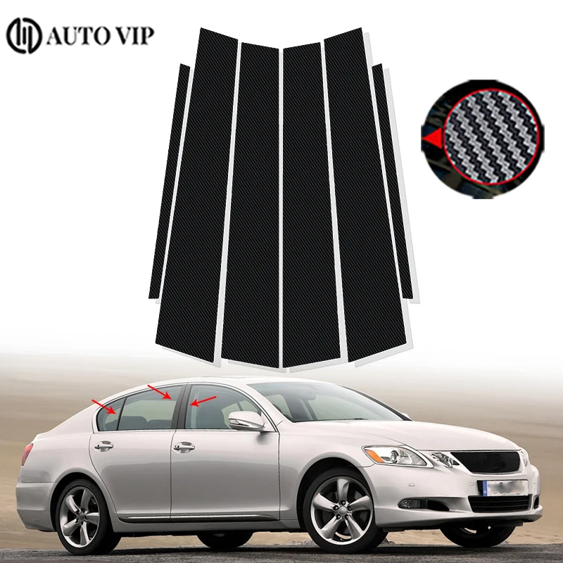 

6Pcs Car Window Pillar Posts Door Trim Sticker Glossy Black Auto Exterior Accessories for Lexus GS carbon fibre 2006-2011