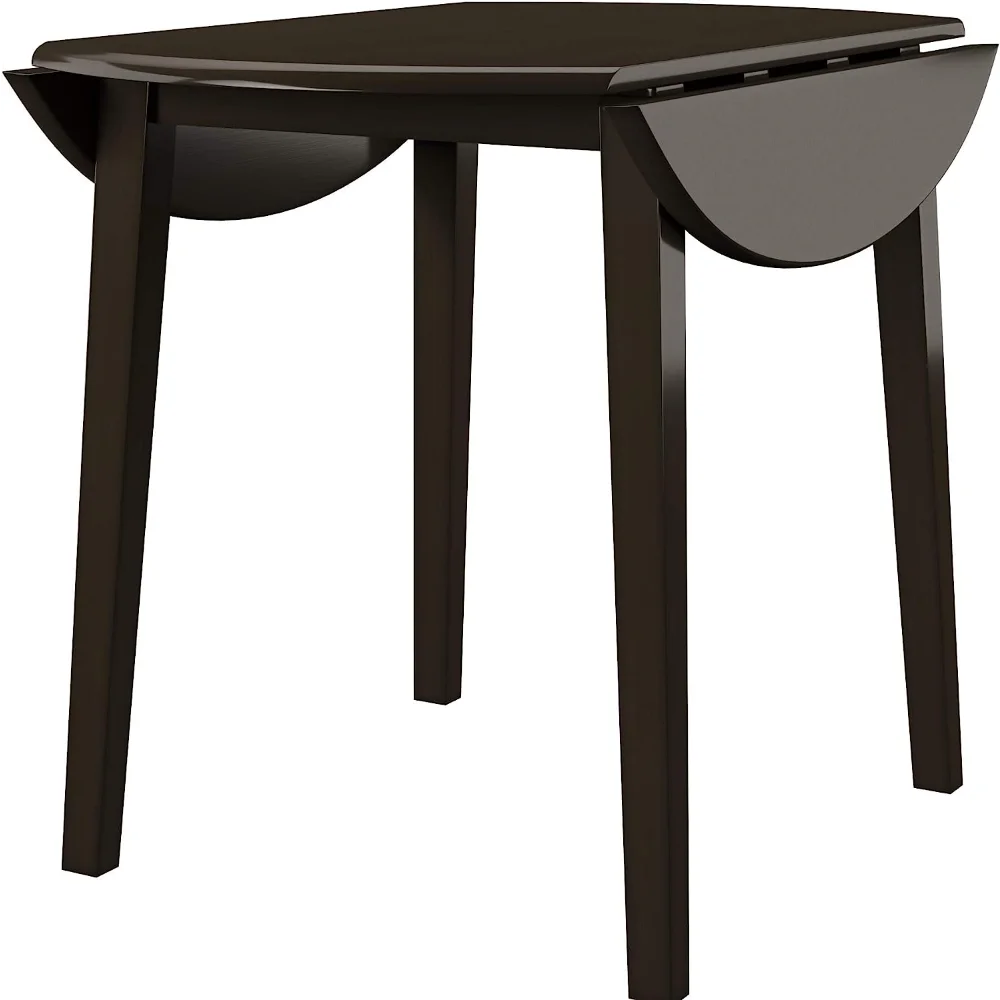 Round Dining Room Drop Leaf Table, Dark Brown