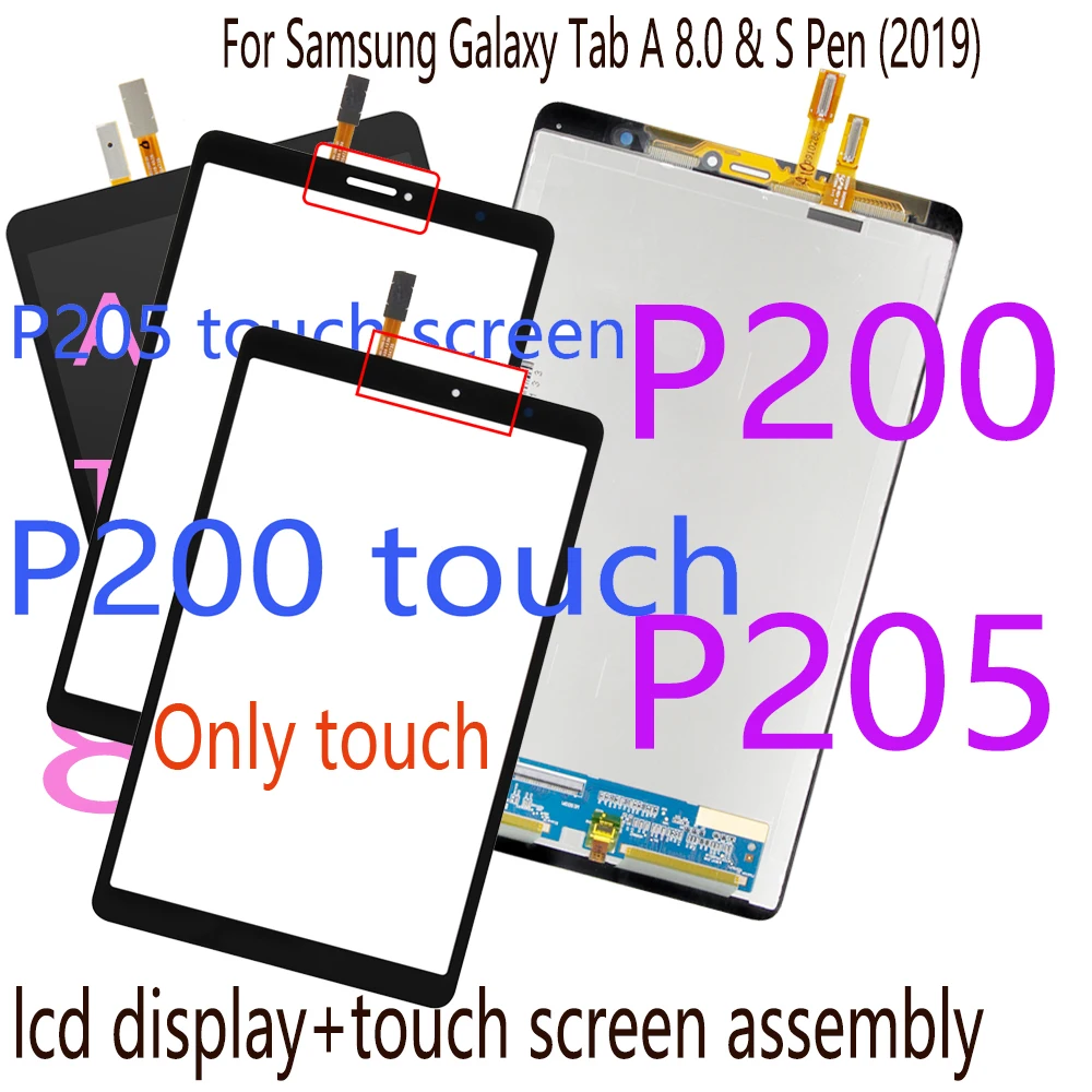 1PCS LCD For Samsung Tab A 8.0 2019 SM-P200 SM-P205 P200 WIFI P205 3G LCD Display Touch Screen Digitizer Panel Assembly