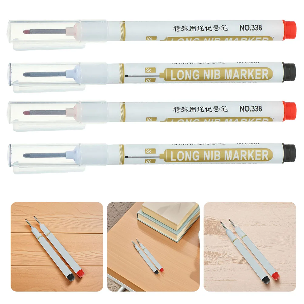 

6pcs Oil-Based Construction Marker Pens Deep Hole Ink Waterproof Long Head Fine Tip Precision Carpenter Marking Pen for Wood