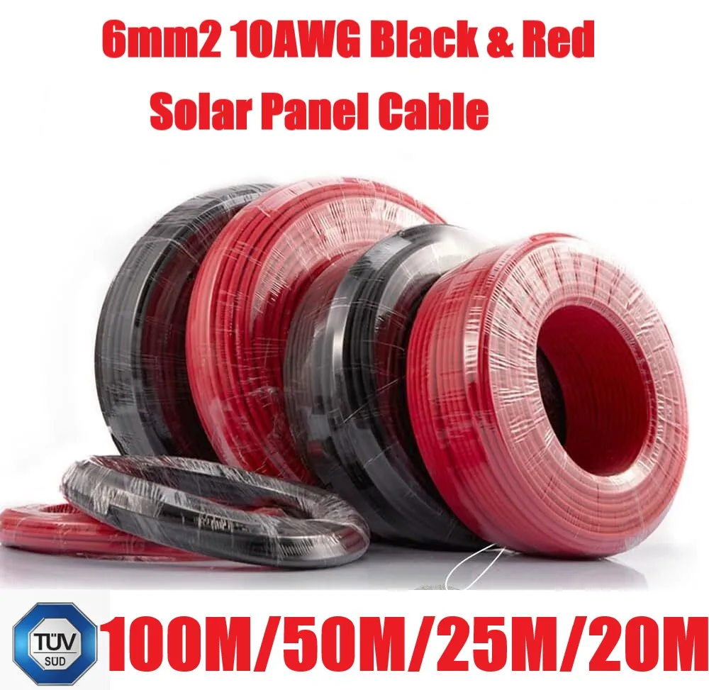 

PowMr 6 мм2 Солнечный кабель 100 м 50 м 25 м 20 м Черный и красный удлинитель 10AWG TUV Кабель солнечной панели DIY для фотоэлектрической системы