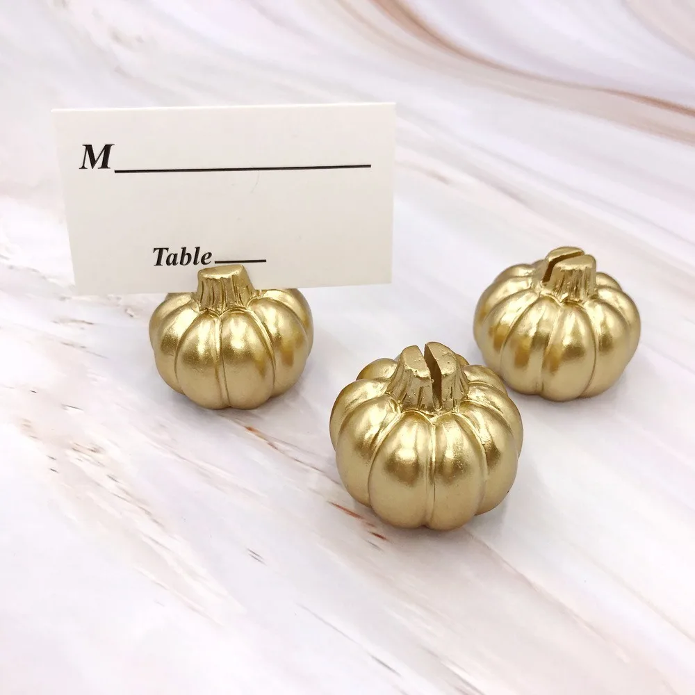 

4pcs Portable Pumpkin Card Holders Elegant Pumpkin Sculpture Place Card Holder Fall Themed Table Number Stand Dinner Party
