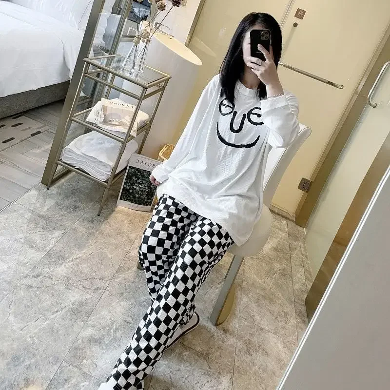 2511-9Spring and autumn pajamas female long-sleeved student two-piece Korean style cute loose plus size home service suit for