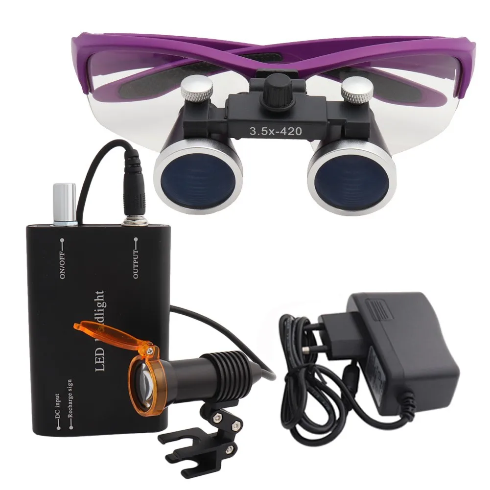 

Dental Loupes 2.5 3.5x420 Medical Magnifier Magnification Binocular 5W Headlight Headlamp Clamshell Filter Cloth Case