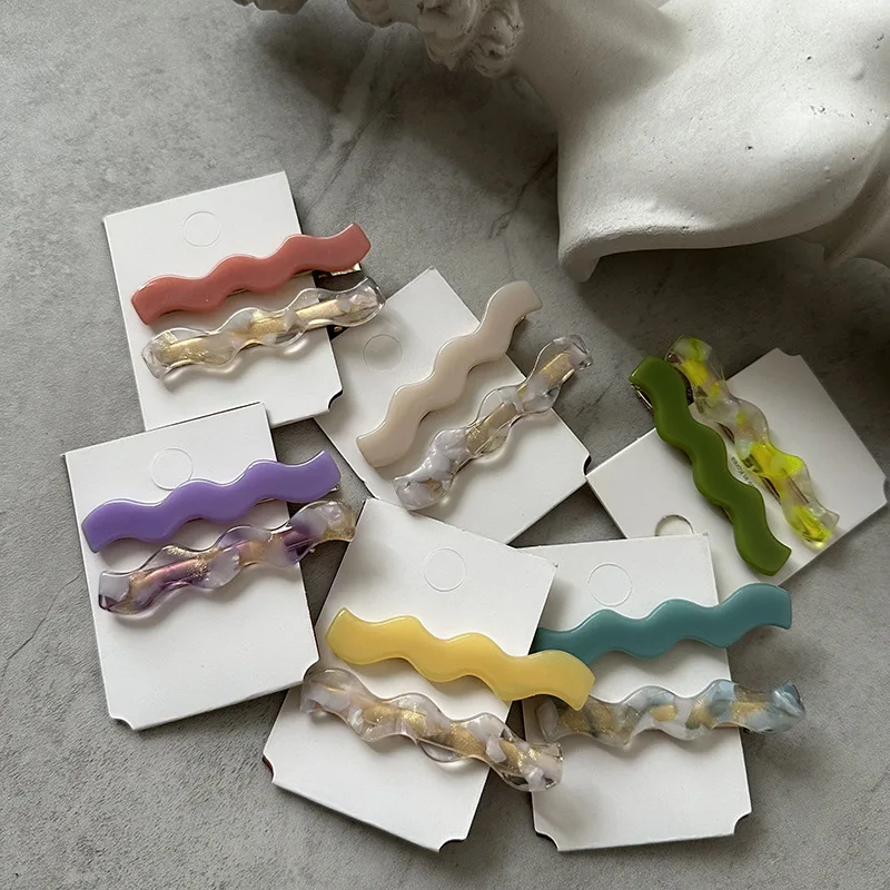 2 PCs Cellulose Acetate Sheet Barrettes Bang Clip Wavy Color Matching Hairpin New Side Clip Hair Accessories New