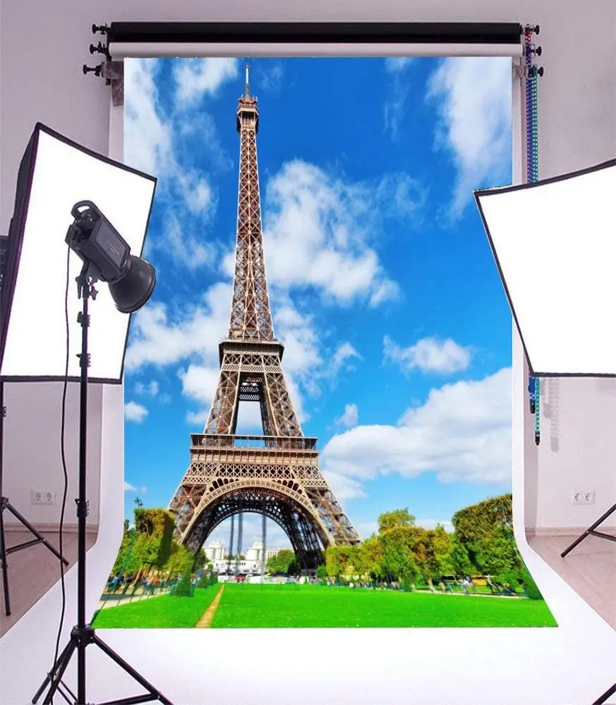 

Фон для фотосъемки с Эйфелевой башней, Парижский квадрат, зеленый луг, голубое небо, белое облако, фотофон для детей и взрослых, декор для путешествий