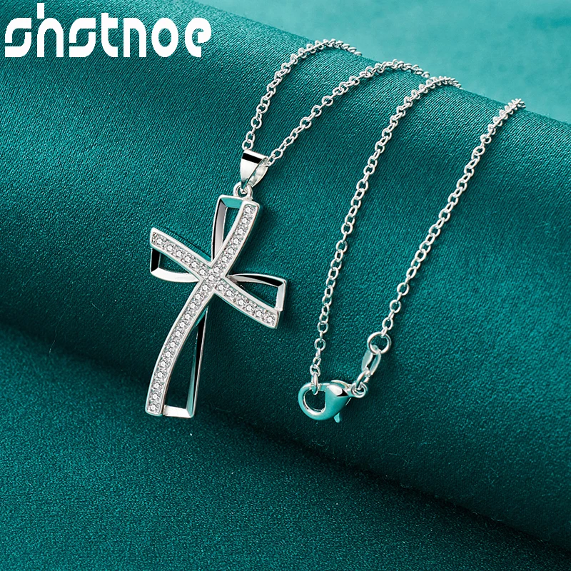 

925 Sterling Silver 16-30 Inch Chain AAA Zircon Cross Pendant Necklace For Women Engagement Wedding Gift Fashion Charm Jewelry