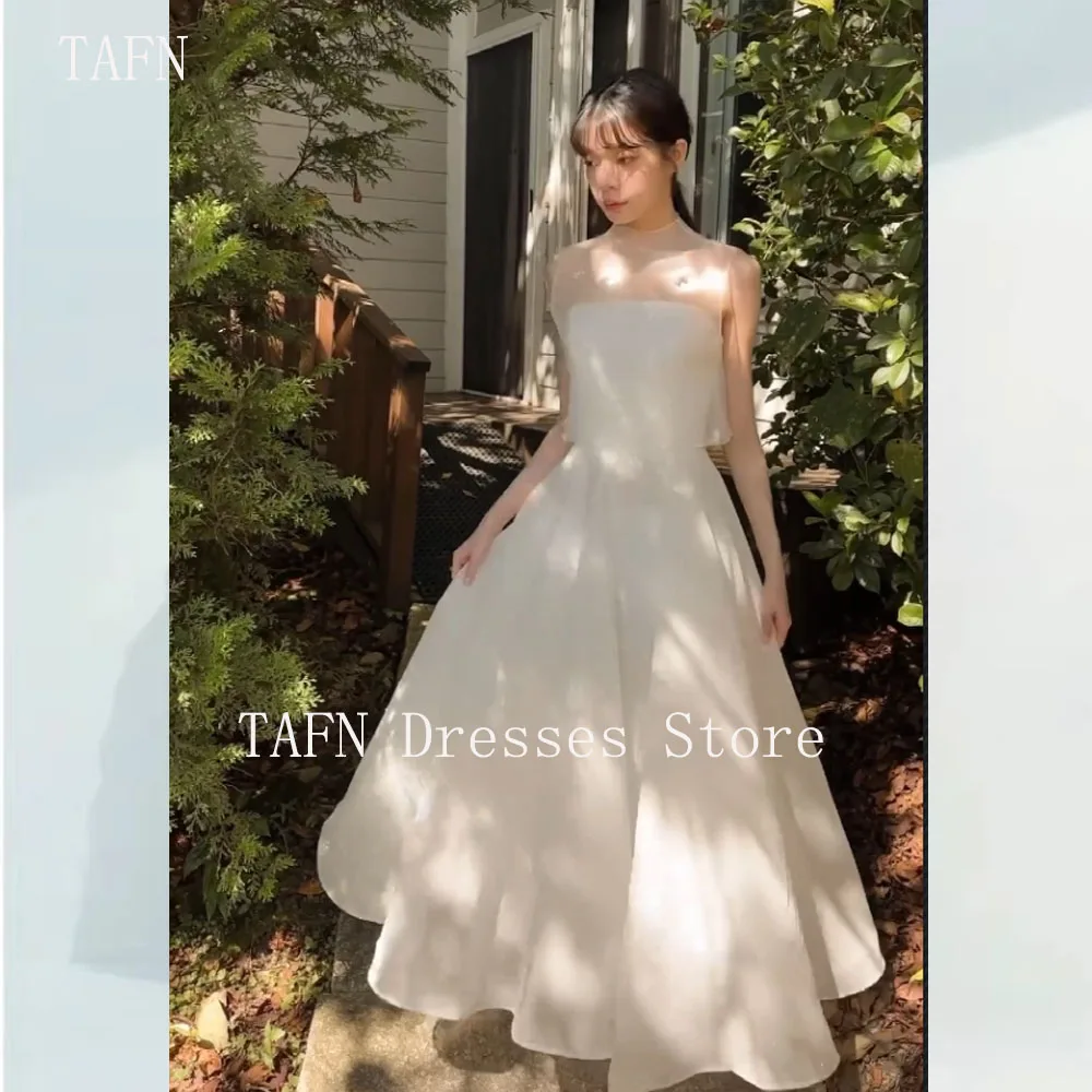 

TAFN Strapless A-line Wedding Reception Dresses Illusion Coat Bridal Gown Custom Made Korea Photo Shoot Dress