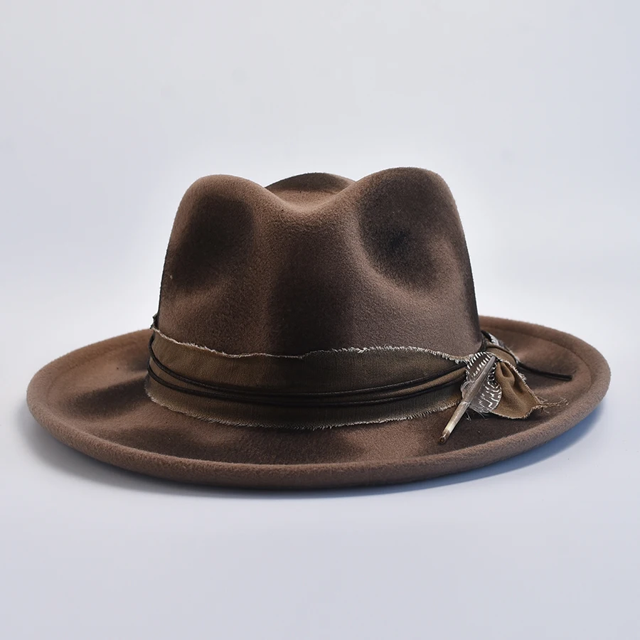 Fashionable Retro Original Design Imitation Wool Felt Fedoras Hat Men Roll Brim Panama Trilby Hats Gentleman Party Dress Cap