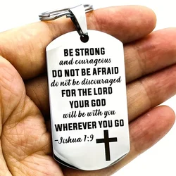 1pc Cross Christian Gifts Inspirational Bible Verse Keychain, Be Strong And Courageous Pendant,  Religious Jewelry For Birthday