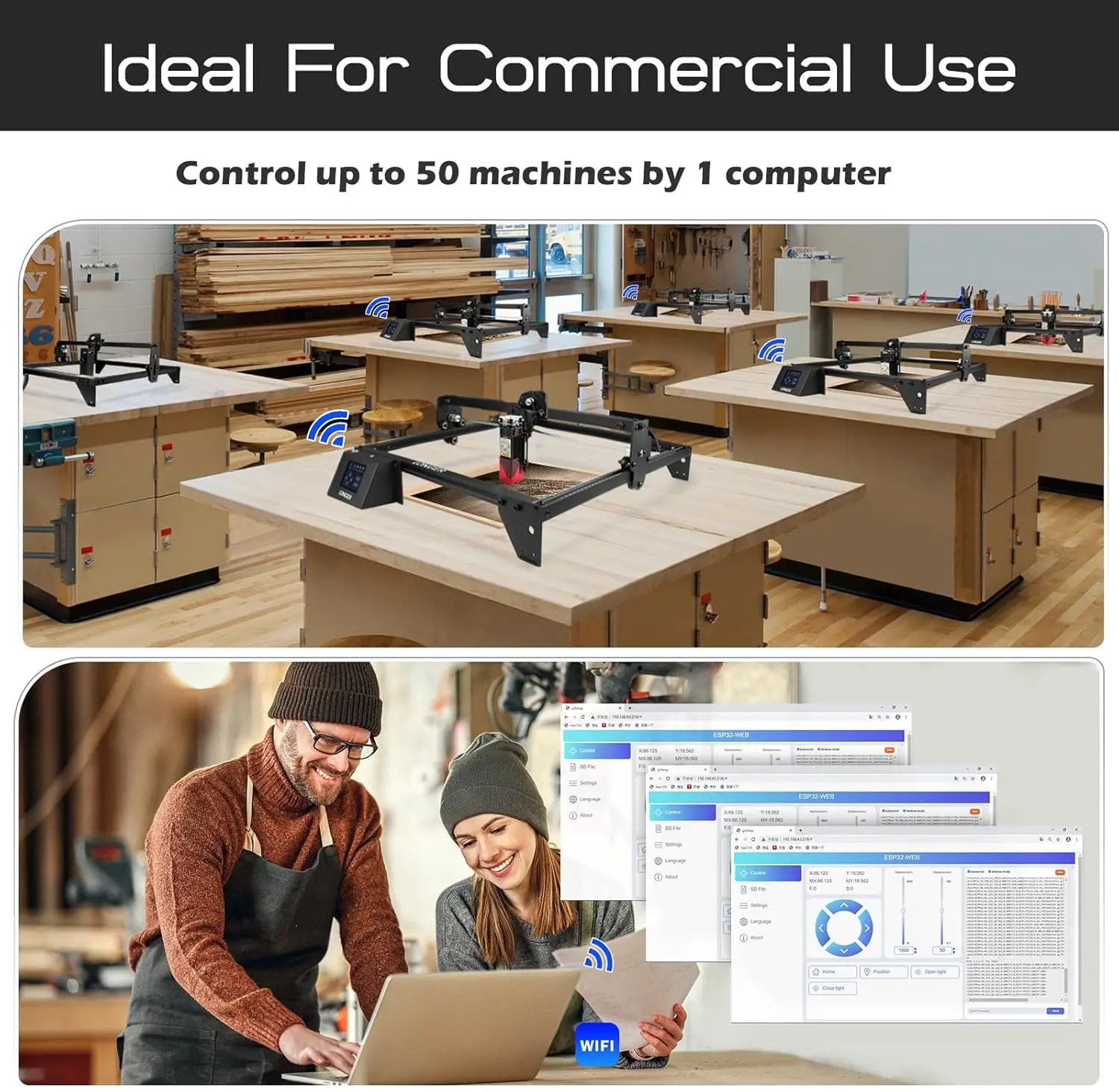 공식 LONGER RAY5 10W 레이저 조각기, 3.5인치 터치 스크린이 장착된 10000mW 레이저 조각기