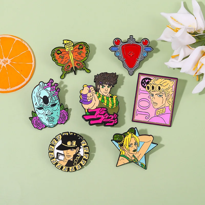 Anime JoJos Bizarre Adventure Brooch Pins Cartoon Figure Characters Cosplay Metal Badge Lapel Pin Jewelry Gift For Fans Accessor