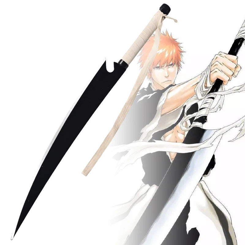 Kurosaki Ichigo Katana-espada blanqueadora de Anime, accesorio de Cosplay, cuchillo Ninja de madera, tamaño Real, Katana japonesa, juguete de sable samurái Original