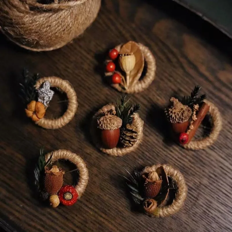 

Natural Acorn Pinecone Dried Flower Brooch Handmade Linen Retro Corsage Wedding Lapel Pin Brooch Party Gift