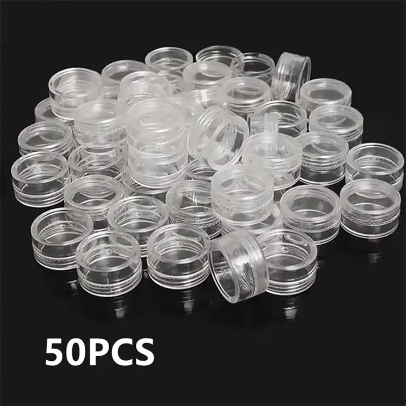 

50pcs 2.5ml Sample Clear Cream Jar Mini Cosmetic Bottles Containers Transparent Pot For Nail Arts Small Clear Can Tin For Balm