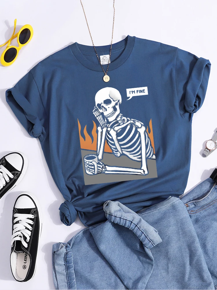 

Skeletons In Meditation And Keep Alone T-Shirt Original Essential Tee Tops Individual Loose T-Shirts Hip Hop Soft Tshirts