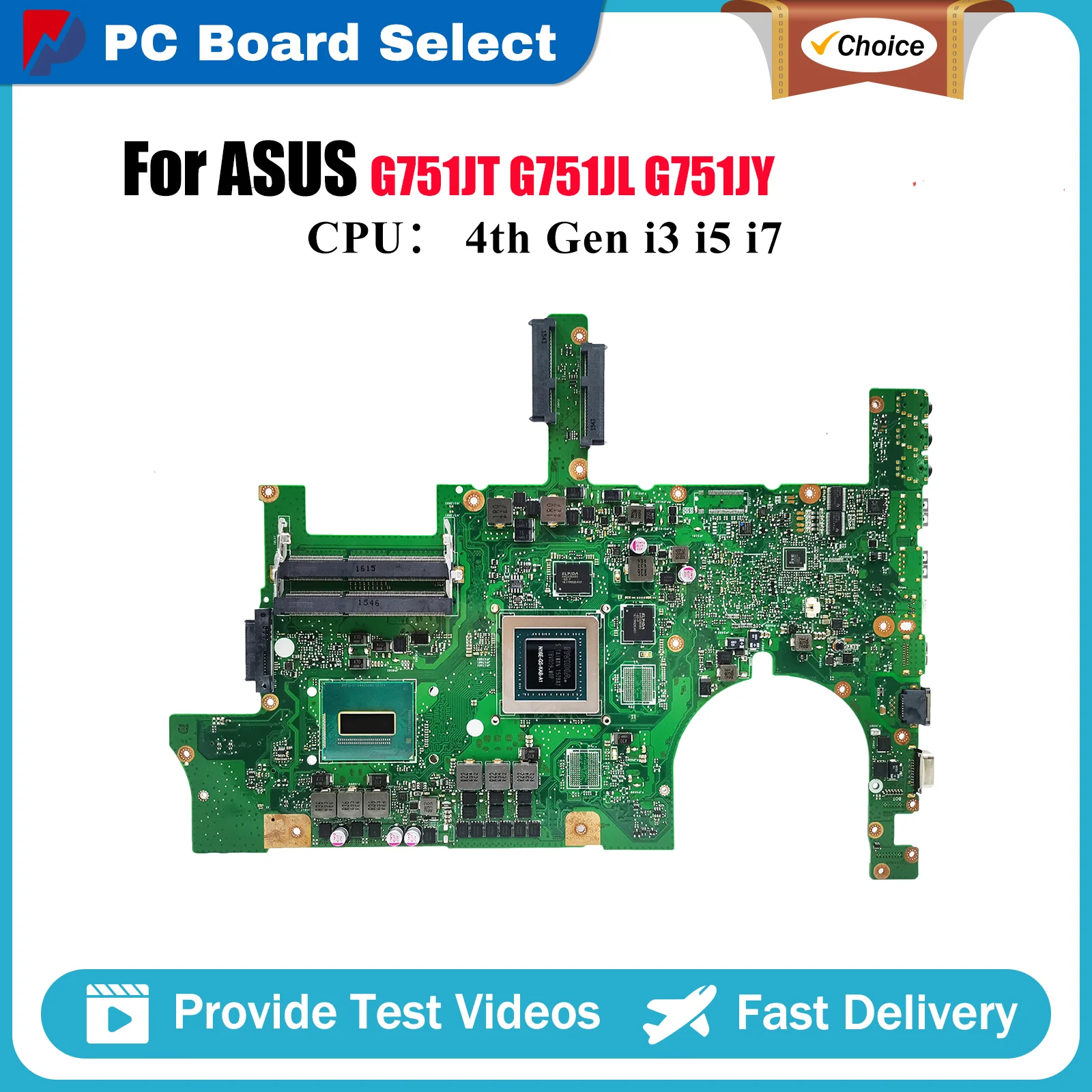 

G751JL Laptop Motherboard For ASUS ROG G751JT G751JL G751JY G751J Notebook Mainboard With i3 i5 i7 CPU 100% tests OK fast ship