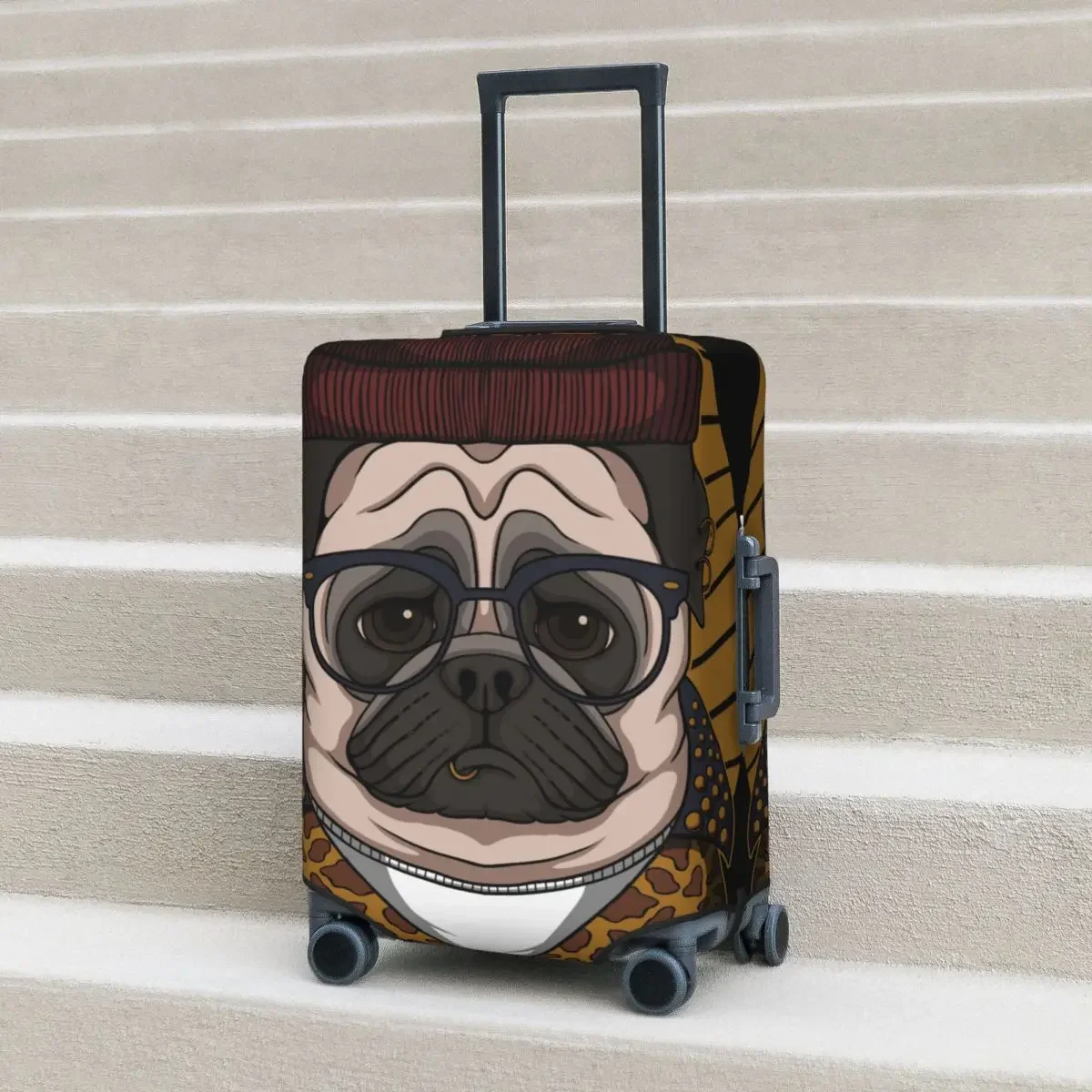 

Fashion Graffiti Suitcase Cover Pug Dog Cartoon Practical Travel Protection Luggage Accesories Vacation