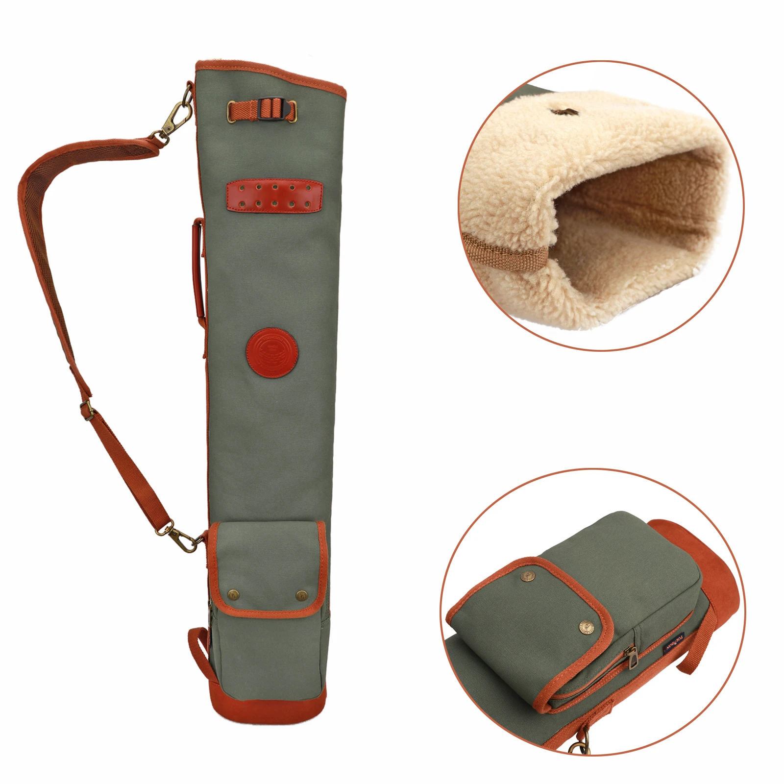 

Tourbon Golf Sunday Bag Clubs Carrier Pencil Style Waxed Canvas Fleece Padded Cover Driving Range Case 90CM Green Outdoor