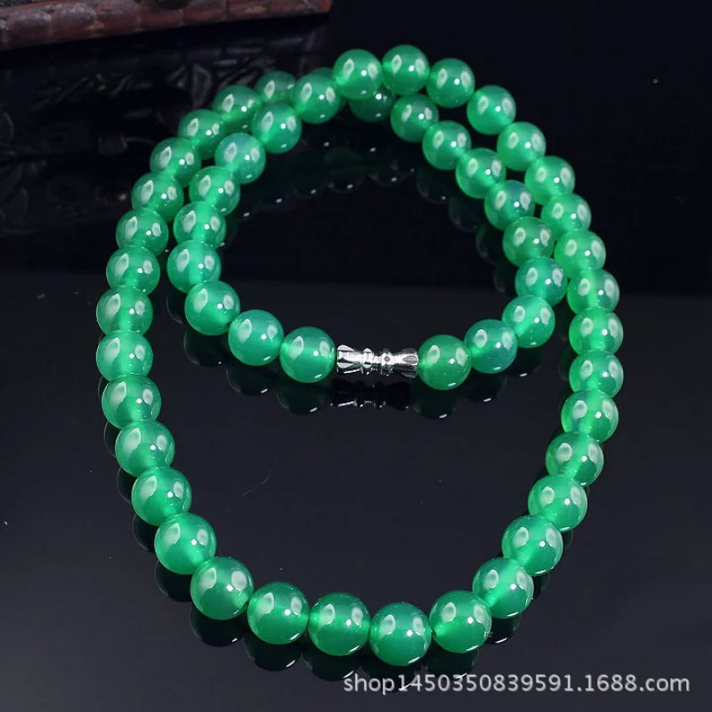 Brazil Chalcedony Agate round Beads 8mm Women's Ice-like Gift Emerald Green All-Match Necklace Mom Chain