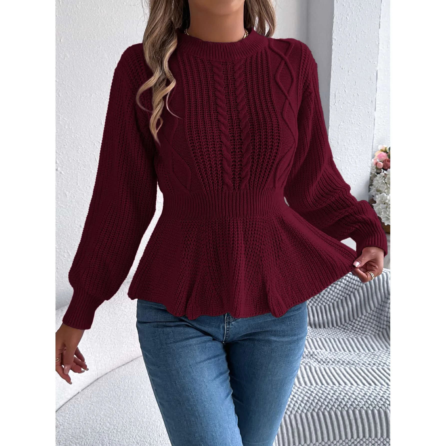 Womens Casual Mock Neck Sweater with Twist Waist Hem and Solid Color Design for Spring Winter Layering Options