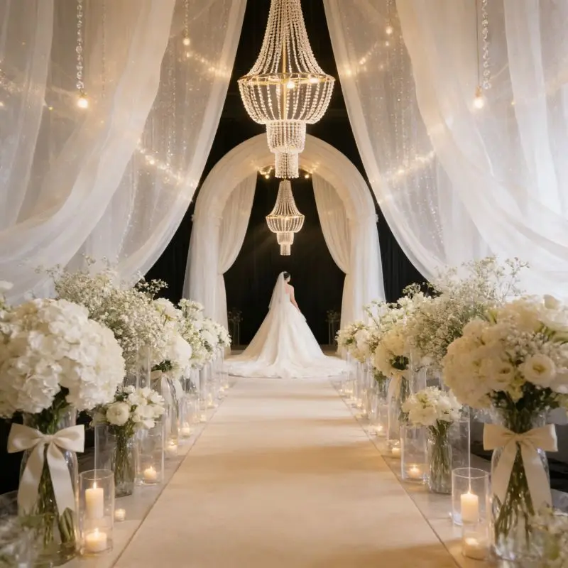 

Romantic Crystal Bead Curtain Iron Art Lamp Luxury Hanging Decor for Wedding Hotel Hall Stage Banquet Party Event Backdrop 2pcs