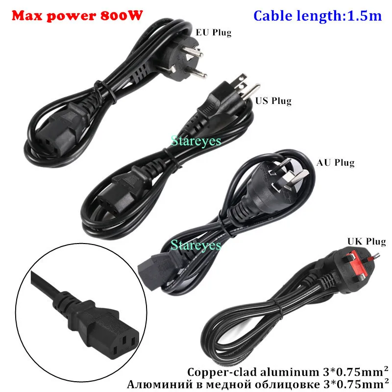 Cable de extensión de CA de 3 clavijas, adaptador de corriente IEC de 1,2 m, 1,5 m, 0, 5 mm2, 0, 75 mm2