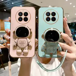 3D Astronaut Holder Plating Silicone Lanyard Case for Huawei Mate 50 Pro Mate 30 Lite Pro 20x 10 Pro Lens protection Soft Cover