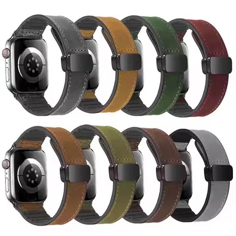 

Sport Fashion Design Magnetic Series Wristband Buckle Ultra Soft Loop Smartwatch Elastic Watch Strap Leather Band Apple Iwatch