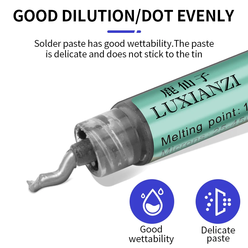 LUXIANZI 138℃ Solder Paste Syringe Flux Lead-free Sn42Bi58 For Soldering SMD BGA IC PCB Needle Tube  No Clean Welding Paste